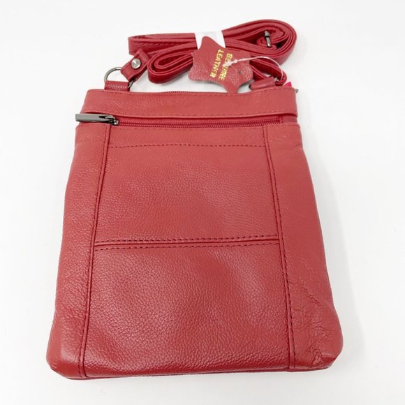 MAZE Exclusive Red Soft Leather Crossbody Bag - Adjustable Strap -  NEW - Picture 3 of 4